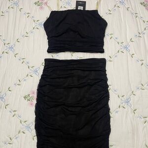 Fashion Nova Black Ruched Midi Skirt